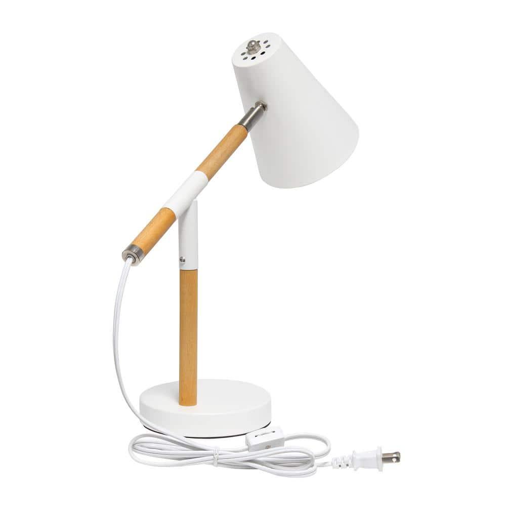 Simple Designs Wooden Pivot Desk Lamp White: ETL Listed, Adjustable Neck, Metal Shade, No Assembly Required