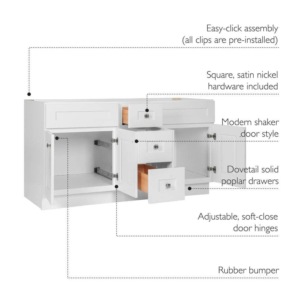 Design House Brookings 60 Inch Bathroom Vanity, Ready to Assemble, Solid Wood, Sherwin Williams – Design House, 599019-
