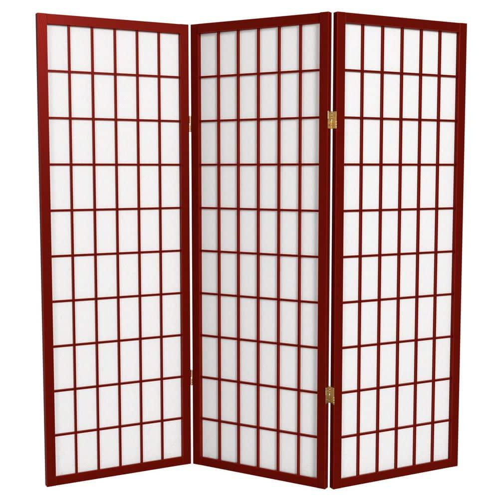 Oriental Furniture 4 ft. Tall Window Pane Shoji Screen - Rosewood - 3 Panel