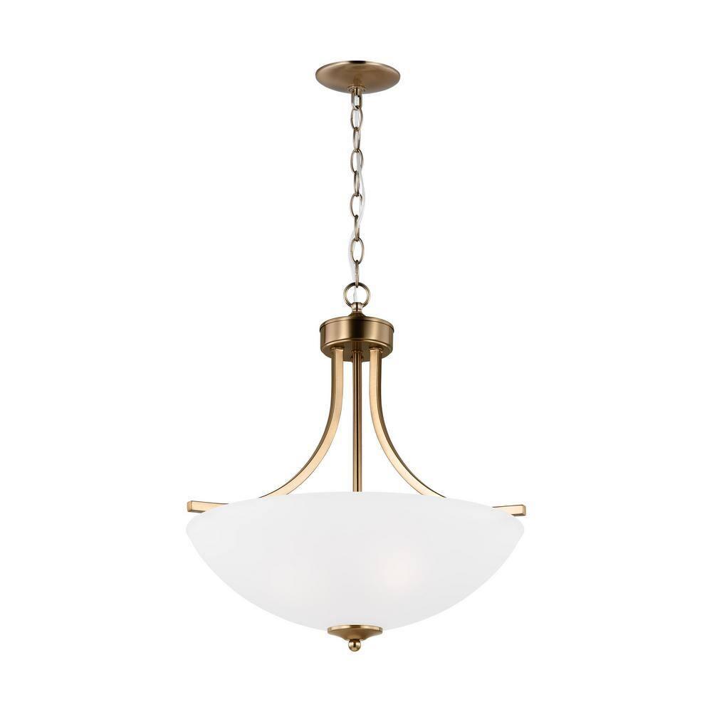 Generation Lighting 3-Light Geary Transitional Pendant Light Fixture Satin Brass 6616503-848, Modern Ceiling Light Fixture for Home Décor, A19 Bulb Candelabra for Foyer or Living Room Décor