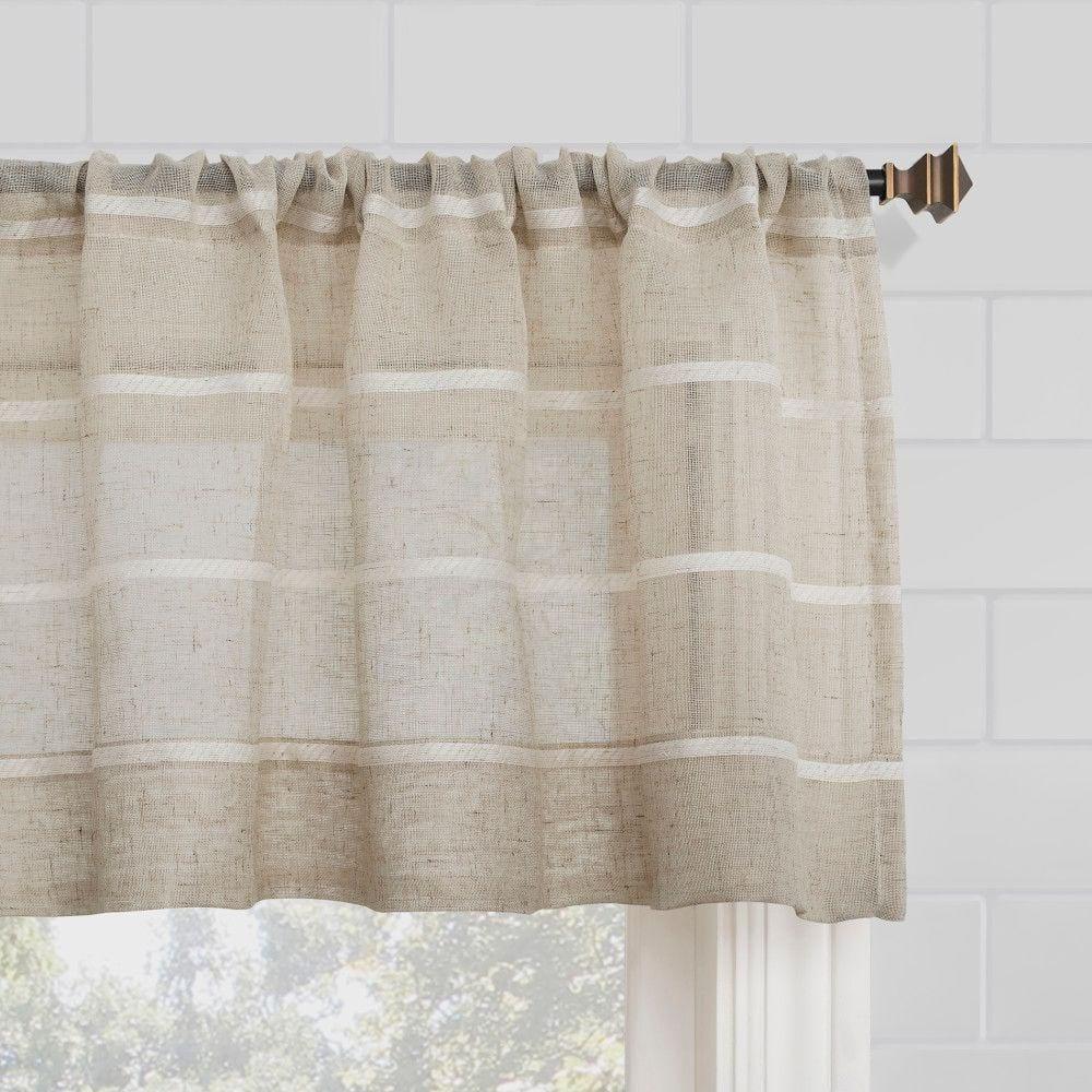 Clean Window Aso Twill Stripe Linen Blend Sheer Rod Pocket Kitchen Curtain Valance