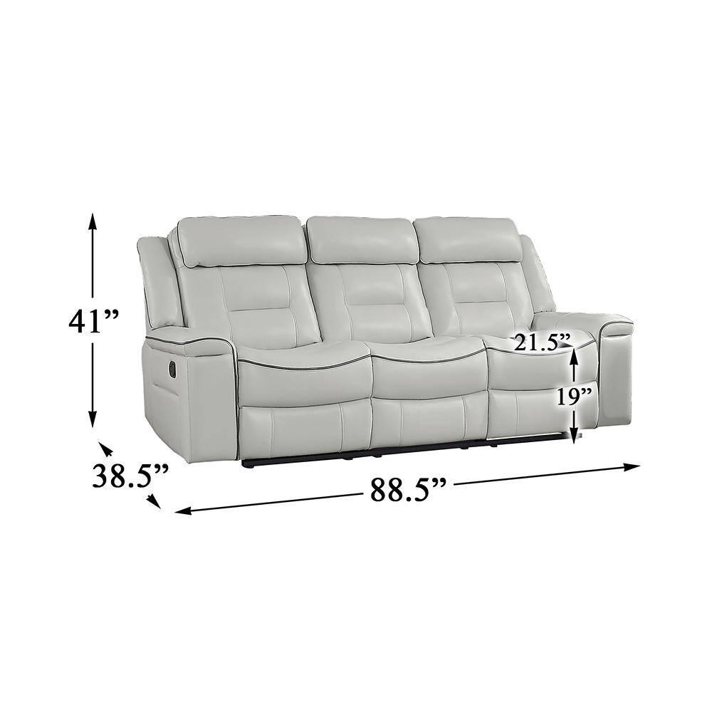 Homelegance Darwan 88" Leather Gel Double Reclining Sofa, Light Gray