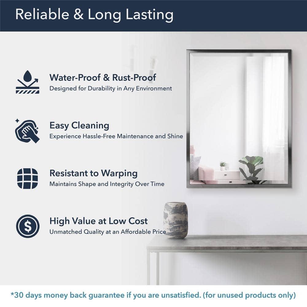Head West Stainless Steel Frame Brushed Nickel Rectangle Bathroom Mirror, Z-Bar Bracket - 24" x 30"