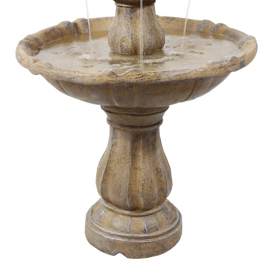 Sunnydaze Outdoor 2-Tier Solar Powered Water Fountain with Battery Backup and Submersible Pump - 35" - Earth Finish