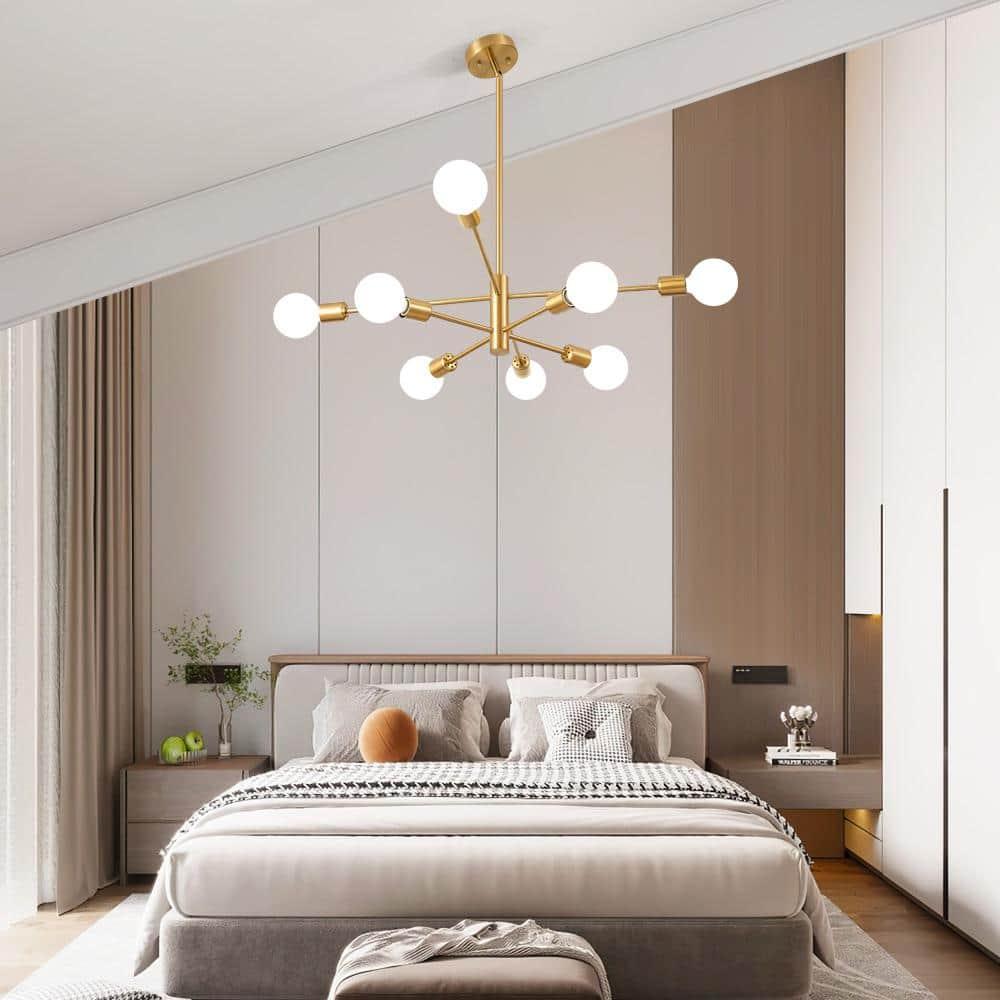 Modern Gold Sputnik Chandelier with 8 Lights E26 Mid Century Ceiling Lighting Fixtures for Living Room, Kitchen Island, Bedroom, Dining Room, and Farmhouse