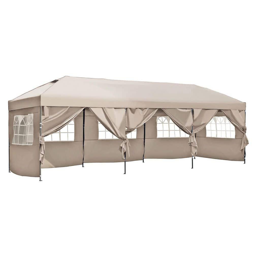 Khaki 10x30 Heavy Duty Outdoor Pop Up Canopy Tent with Sidewalls