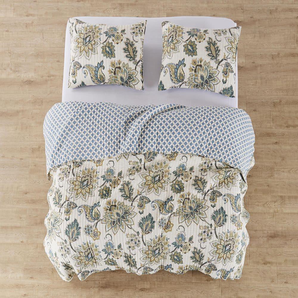 Palladium Grey Floral Quilt Set - One Twin/Twin XL Quilt and One Standard Sham Teal - Levtex Home