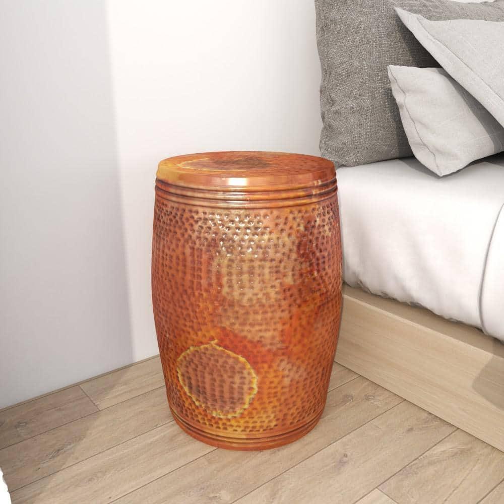 Metal Drum Copper Colored Accent Table - Olivia & May: Hammered Aluminum, Indoor Use, Fully Assembled