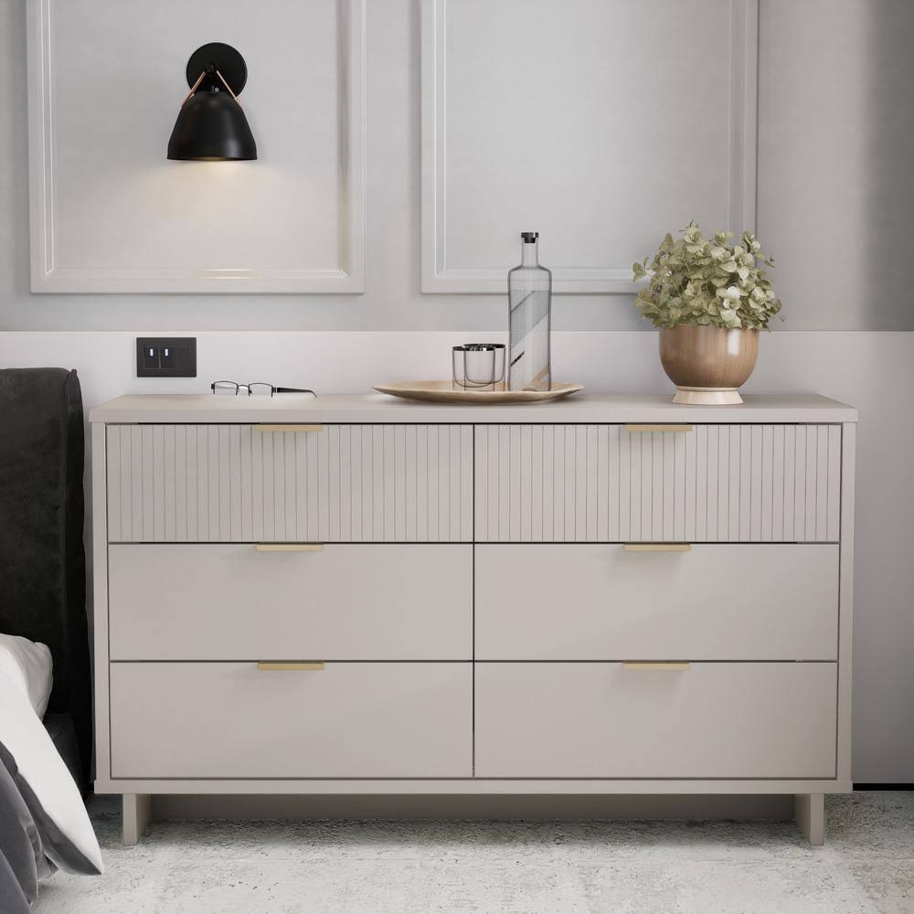 Manhattan Comfort Granville Modern 6 Drawer Double Wide Dresser Light Gray : Wood Frame, Spot Clean, Assembly Required