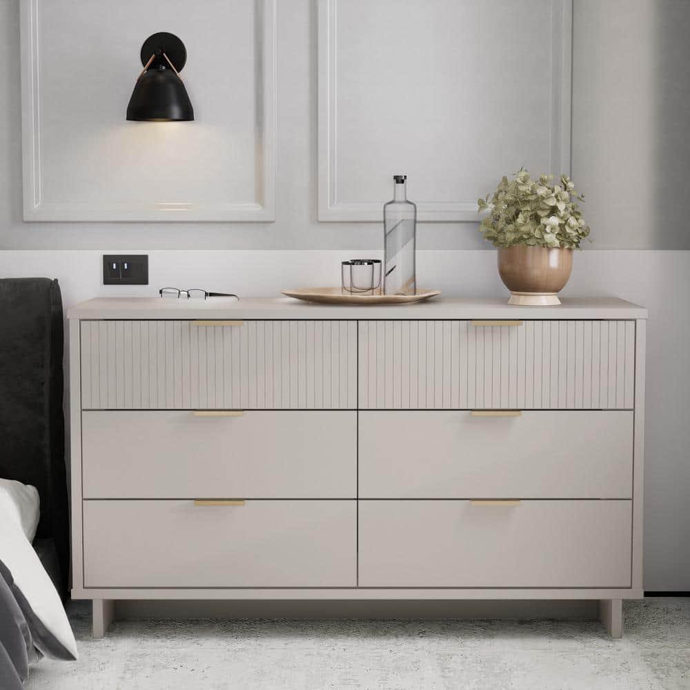 Manhattan Comfort Granville Modern 6 Drawer Double Wide Dresser Light Gray : Wood Frame, Spot Clean, Assembly Required