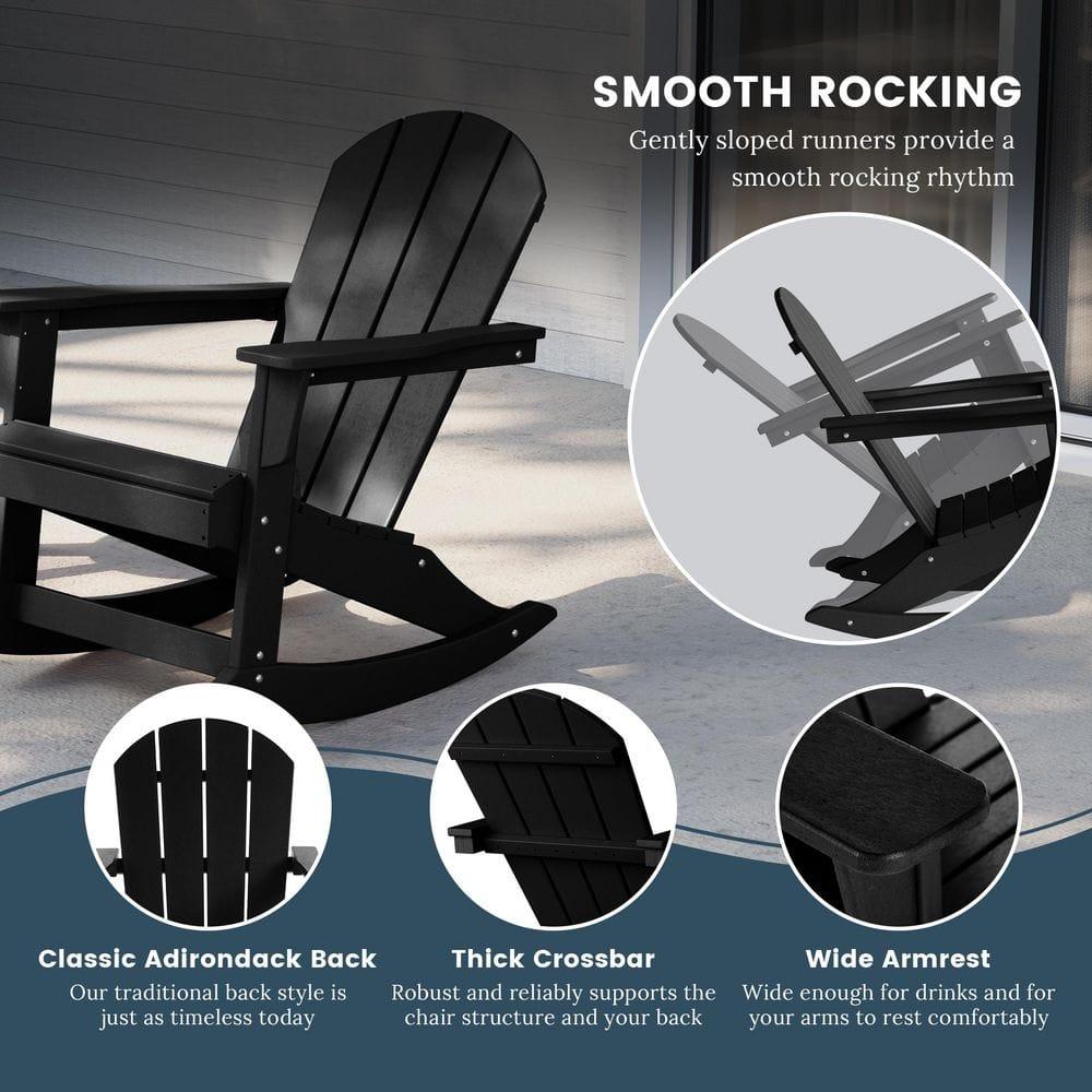 JUSTLET Plastic Adirondack Rocking Chair,HDPE All-Weather Outdoor Rocking Adirondack Chair for Porch, Patio, Balcony,Black