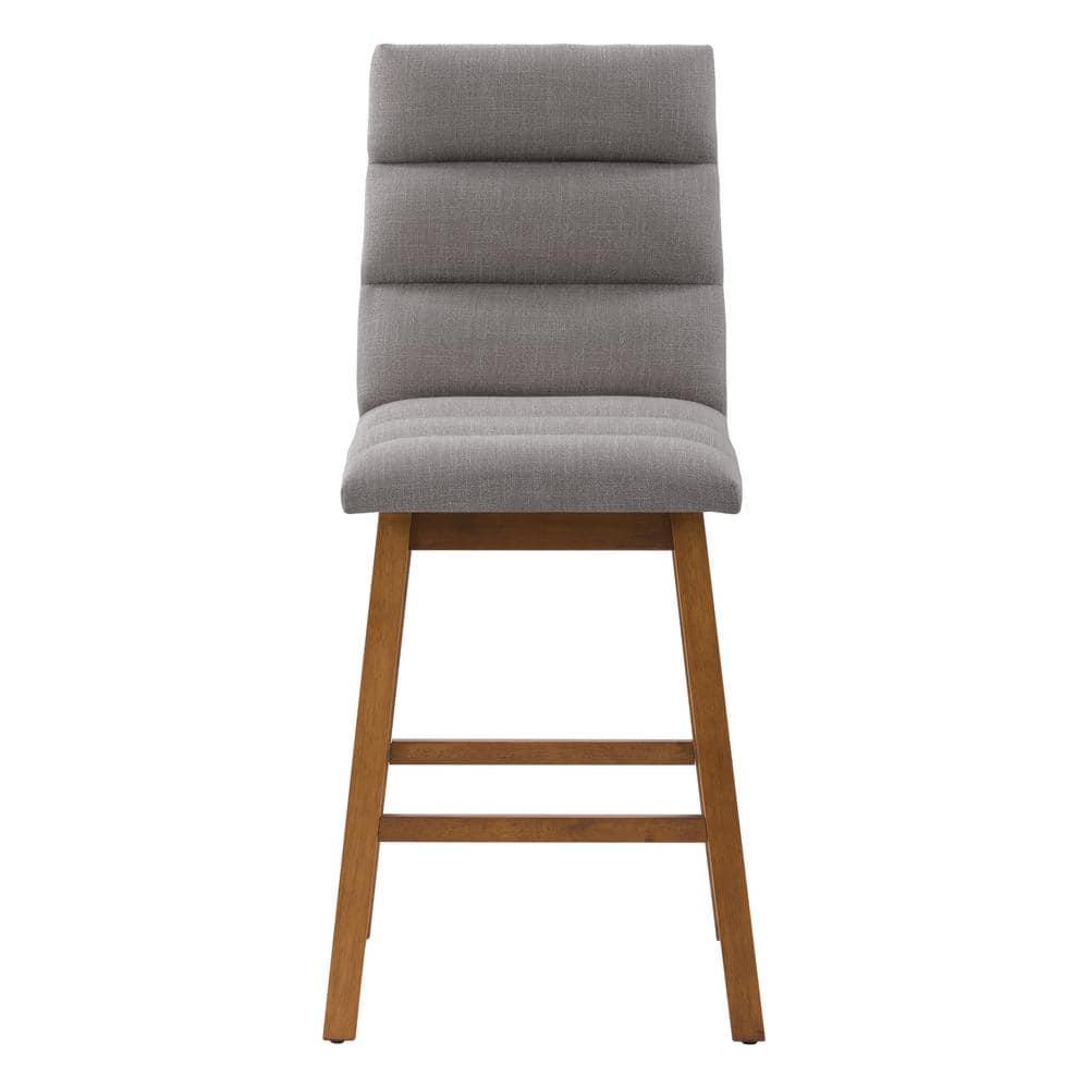 CorLiving Set of 2 Boston Channel Tufted Fabric Barstools Light Gray: Upholstered, Rubberwood Legs, Foam Padded