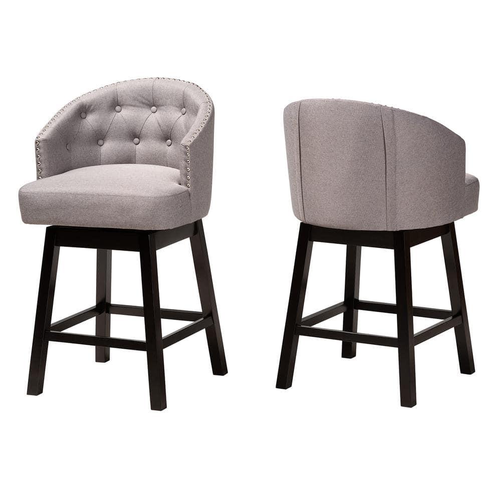 2pc Theron Fabric and Wood Swivel Counter Height Barstool Set Gray/Espresso Brown - Baxton Studio