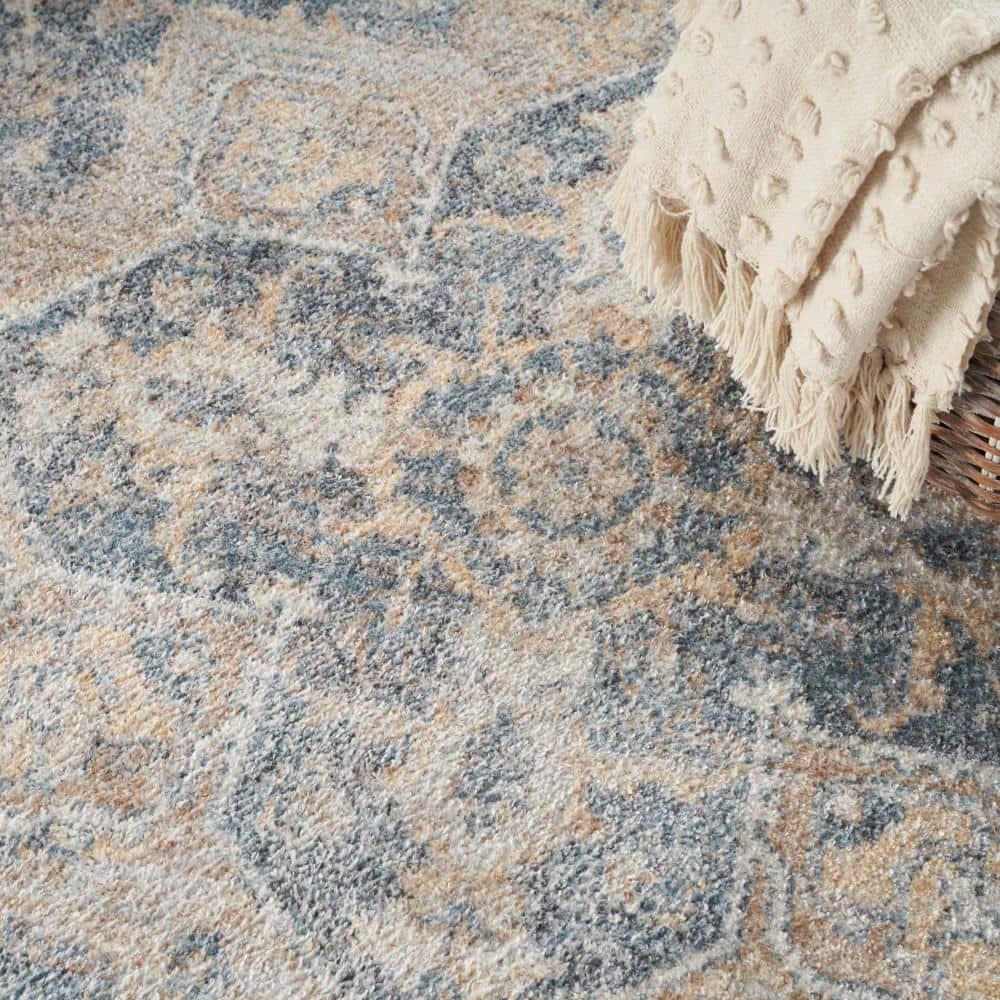 Nourison Astra Machine Washable Vintage Medallion Indoor Rug Grey/Blue 4' x 6'