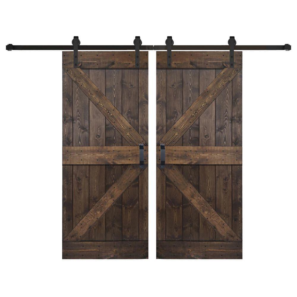 IsLife K Style Solid Core Wood Double Sliding Barn Door with Hardware Kit -Assembly Needed (Set of 2)