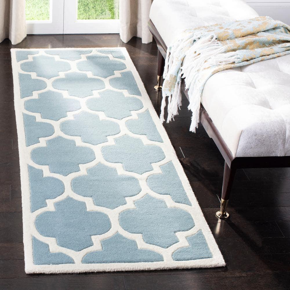 SAFAVIEH Chatham Gavin Geometric Wool Runner Rug, Blue/Ivory, 2'3" x 9'