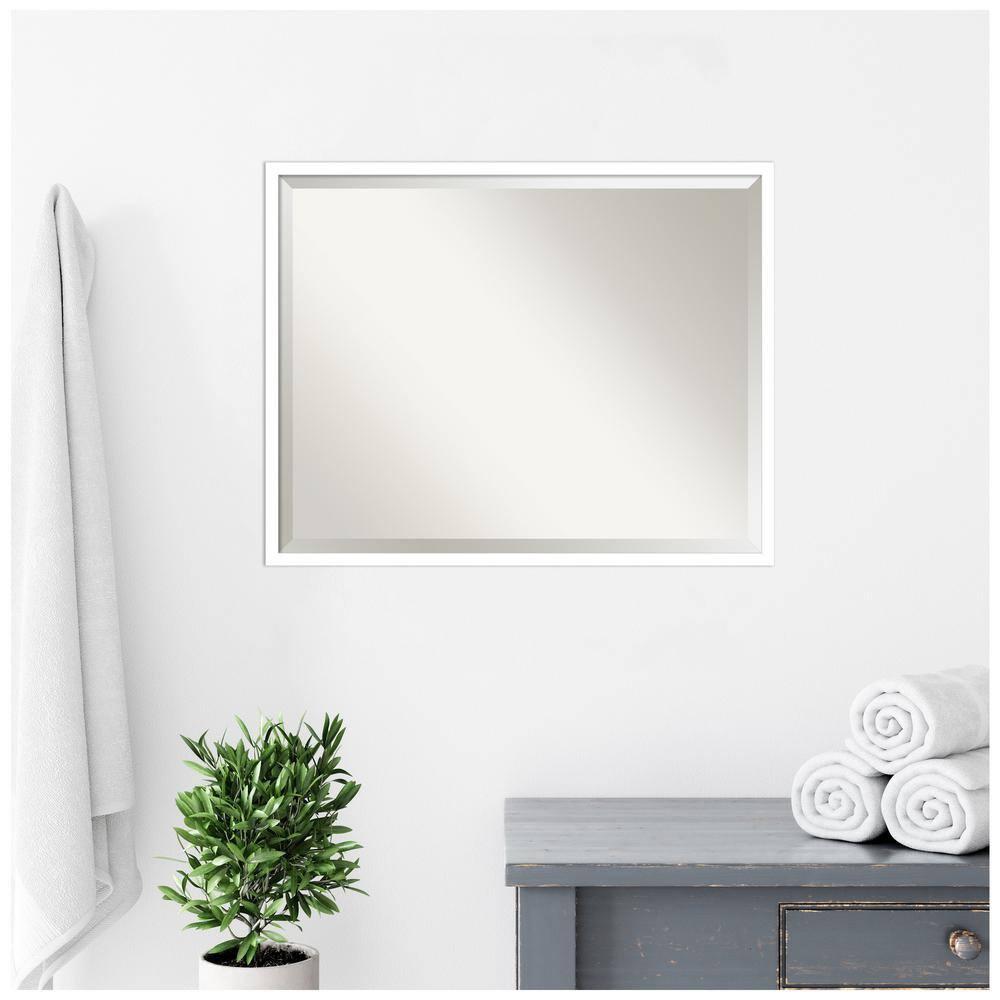 Amanti Art Beveled Wood Bathroom Wall Mirror - Svelte Frame Svelte White Outer Size: 29 x 23 in White
