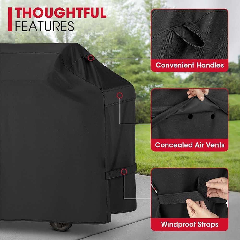 Unicook Grill Cover 55 Inch for Outdoor Grill, Heavy Duty Waterproof BBQ Cover with Side Handles and Air Vents, Weather Resistant, Compatible with Weber Charbroil Nexgrill Kenmore Gas BBQs, Black