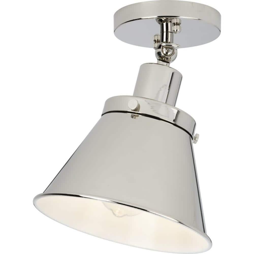 Progress Lighting Hinton 1-Light Semi-Flush Mount Ceiling Light, Polished Nickel, Metal Shade