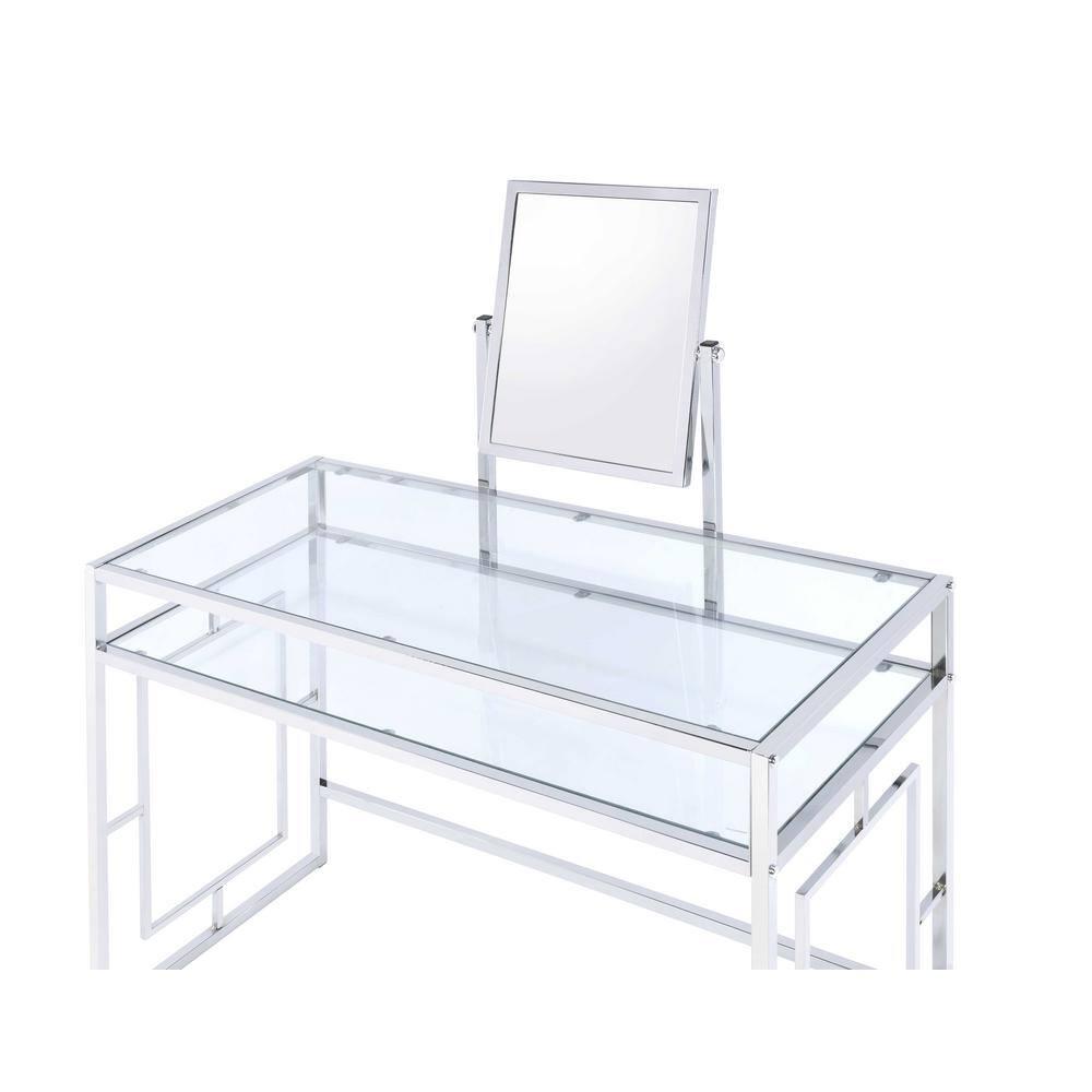 Acme Furniture Carenze Ii Vanity Table White Faux Fur/Chrome Finish
