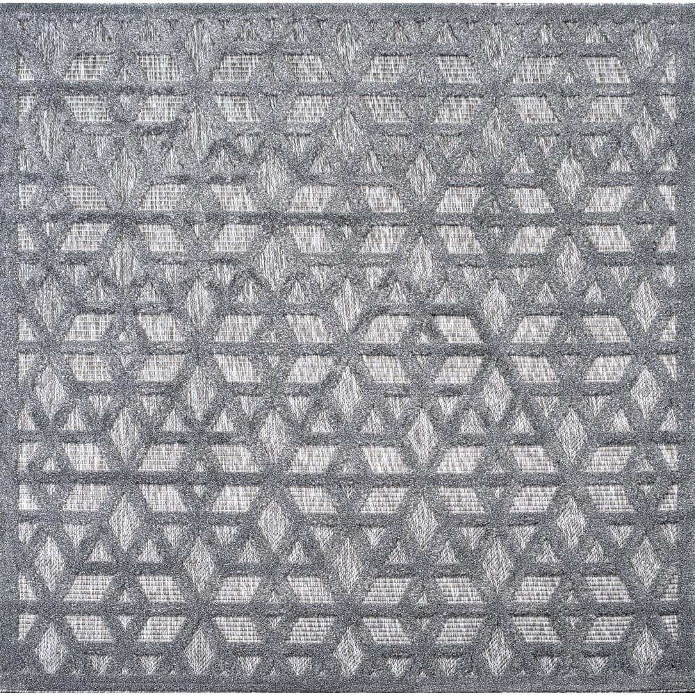 5' x 5' Talaia Neutral Geometric Indoor/Outdoor Area Rug, Dark Gray - JONATHAN Y