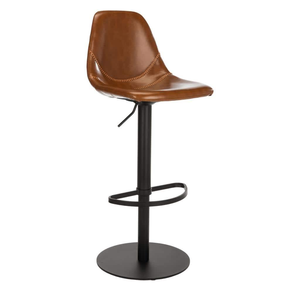 SAFAVIEH Sky Light Brown/Black High Back Tufted Bar Stool (17.25 in. W x 20 in. D x 33.5/43.5 in. H)