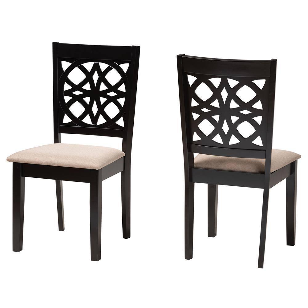 Baxton Studio Abigail Modern Beige Fabric and Dark Brown Finished Wood 2-Piece Dining Chair Set