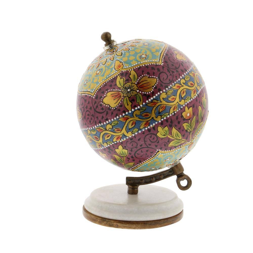 Decmode Modern 7 Inch Multicolored Resin And Wood Decorative Lattice Globe, Multicolor