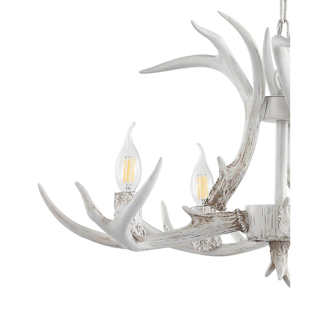 JONATHAN Y JYL6301B Eldora 26" Adjustable Resin Antler 4-Light LED Chandelier, Farmhouse, Glam, Transitional, Rustic, Cottage for living room, dinning room, bedroom, office Bulb Included, White
