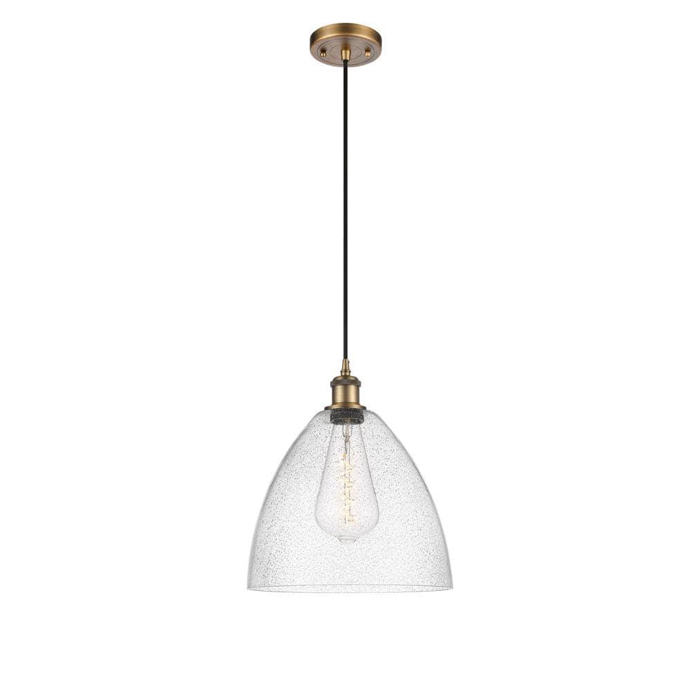 516-1P-WPC-GBD-124 Innovations Lighting Ballston Bristol Glass 1 Light 12" Cord Hung Mini Pendant Brushed Brass/Seedy