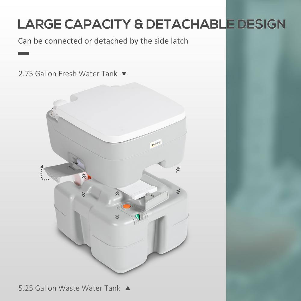 Outsunny 5.3 Portable Camping Toilet, Porta Potty with Level Indicator and Anti-Leak Handle Pump for Boating, Hiking, Travel, RV
