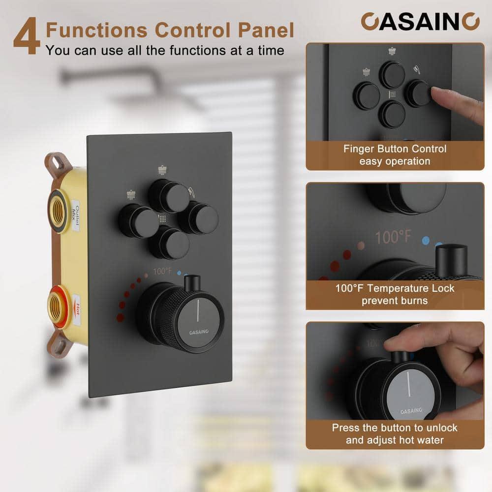 CASAINC CS6228-12MB Dual Shower Head Thermostatic Rainfall Shower System with Rough in-Valve and Shower Body Spray