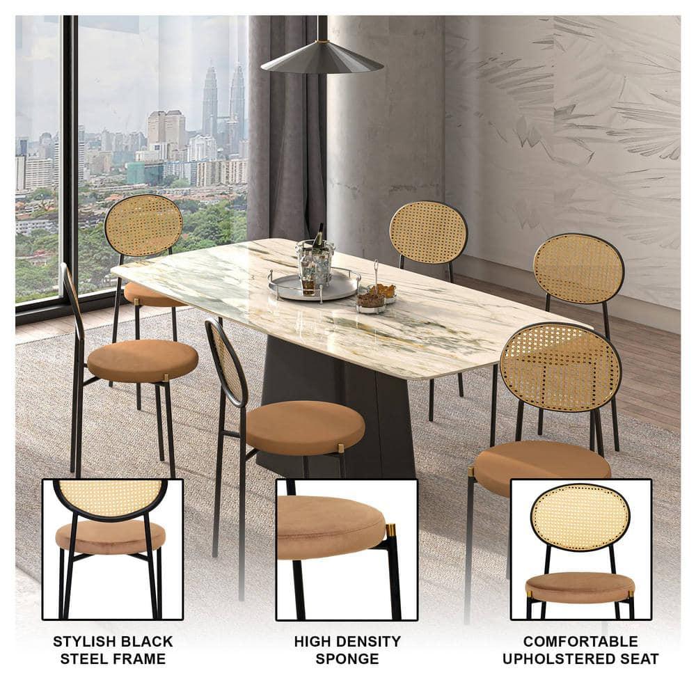 LeisureMod Euston Set of 2 Modern Dining Chairs with Wicker Back and Velvet Seat, Indoor Kitchen, Dining Room, Home, Contemporary Side Chair Seating