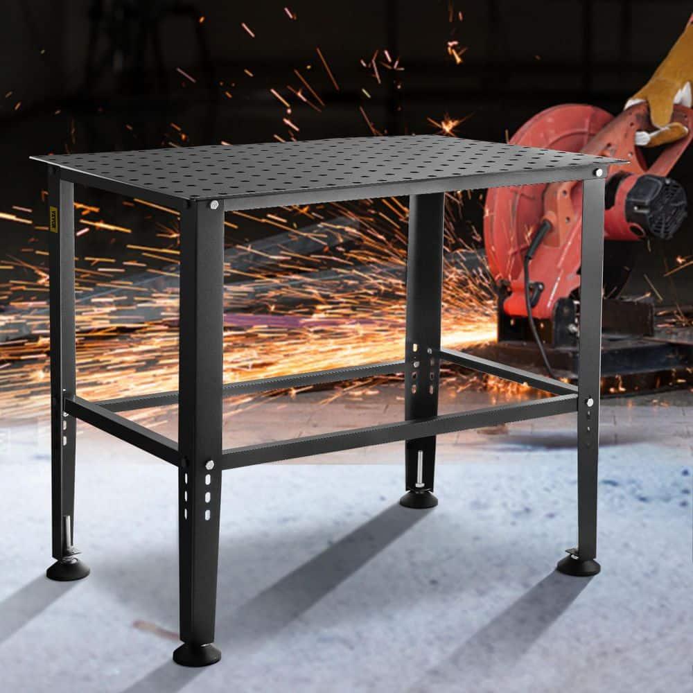 VEVOR Welding Table, 36" x 24" Adjustable Workbench, 0.12" Thick Industrial, 600lb Load Capacity, Heavy Duty Carbon Steel, Gray Steel With Accessories
