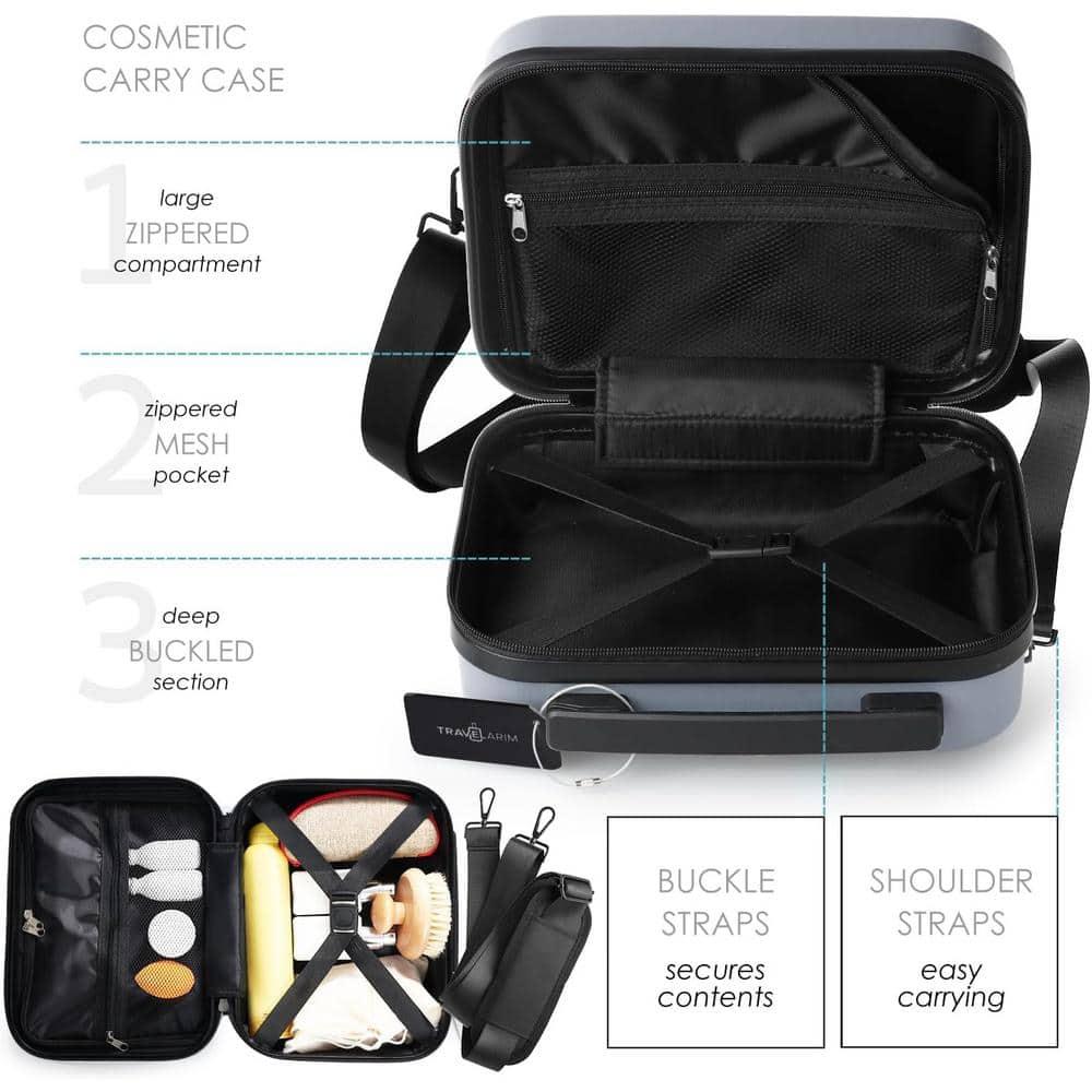 TravelArim 22" Airline Approved Hard-shell Carry On Luggage with Attachable Cosmetic Case - Gray