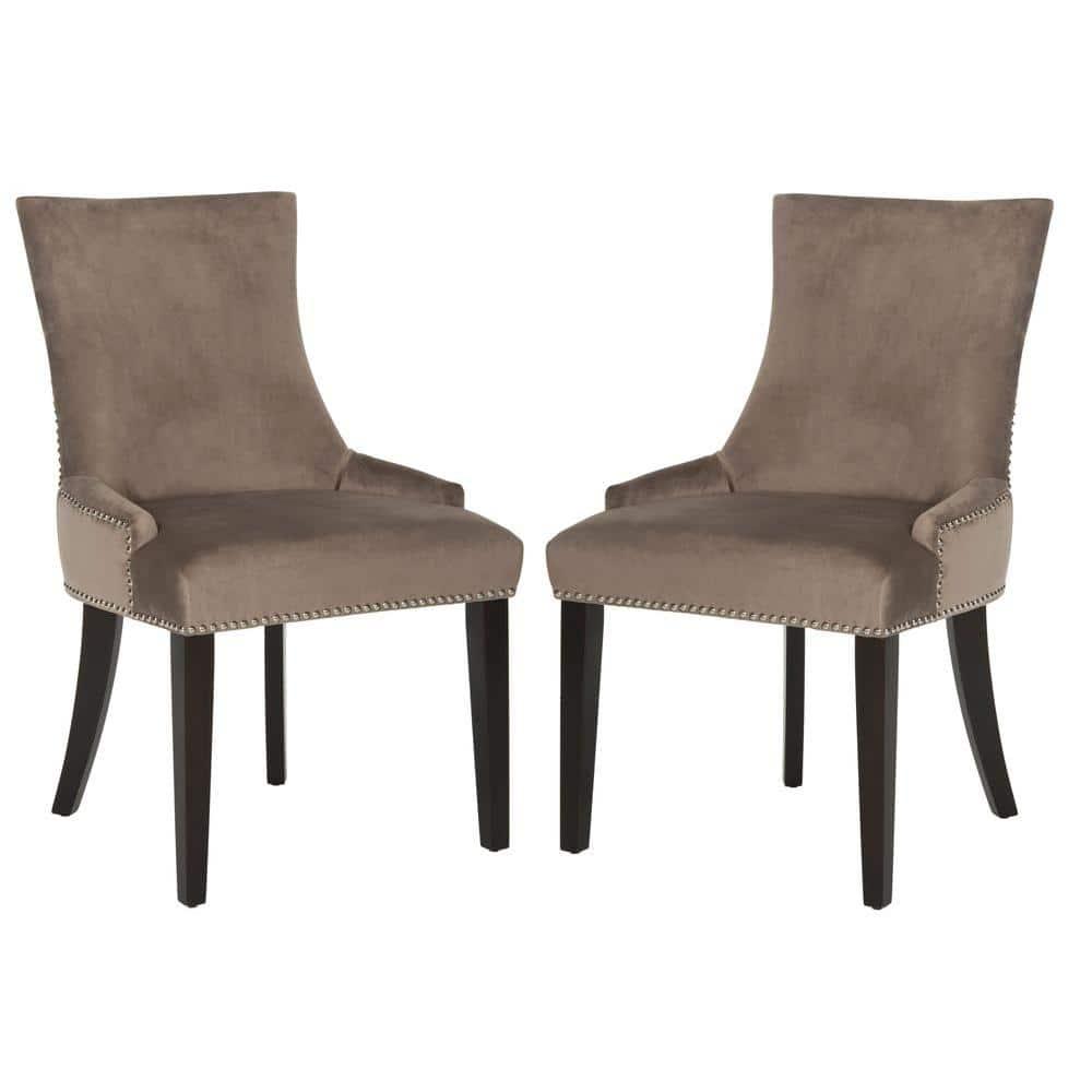 Lester 19"H Dining Chair (Set of 2) with Nickel Nail Heads - Mushroom - Safavieh