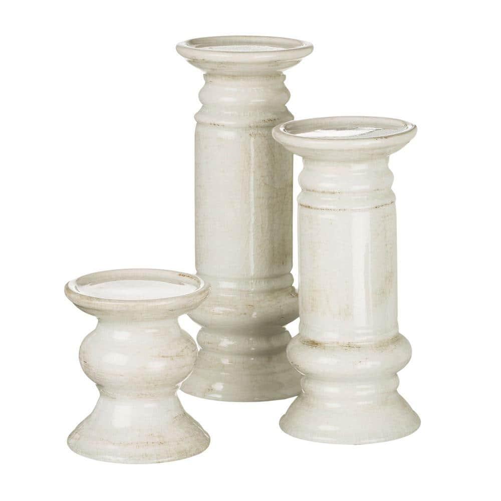 Sullivans Set of 3 Pillar Ceramic Candle Holders 5"H, 9.5"H & 11"H White