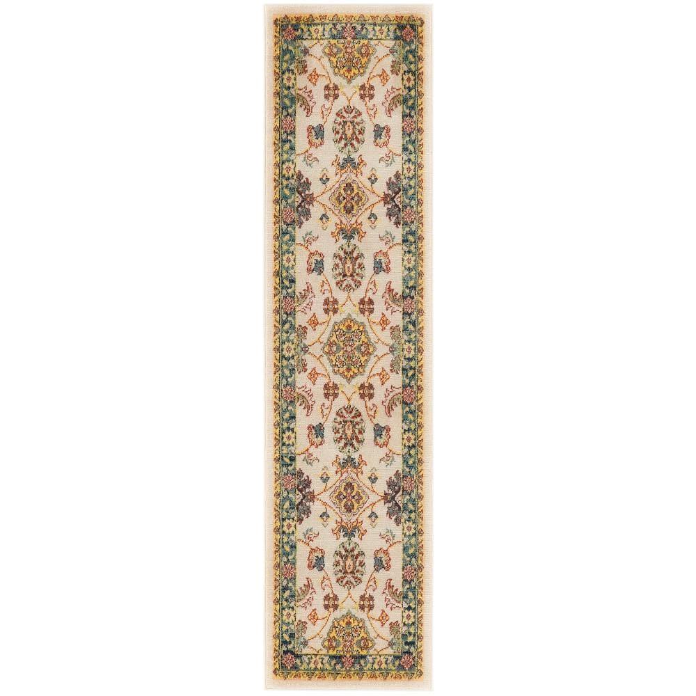 Nourison Essentials Floral Persian Indoor Outdoor Rug Ivory Gold 2'2" x 7'6"