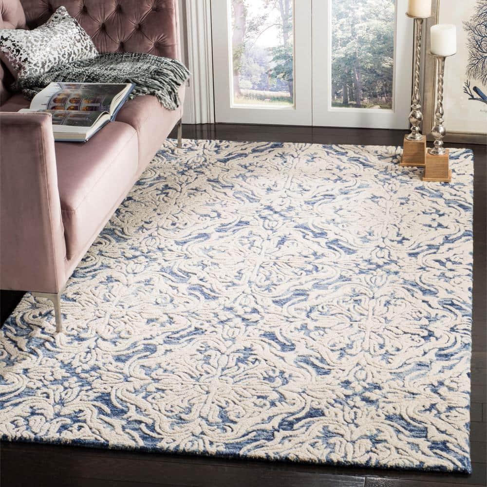 Blossom BLM103 Hand Tufted Area Rug - Blue/Ivory - 4'x4' - Safavieh.