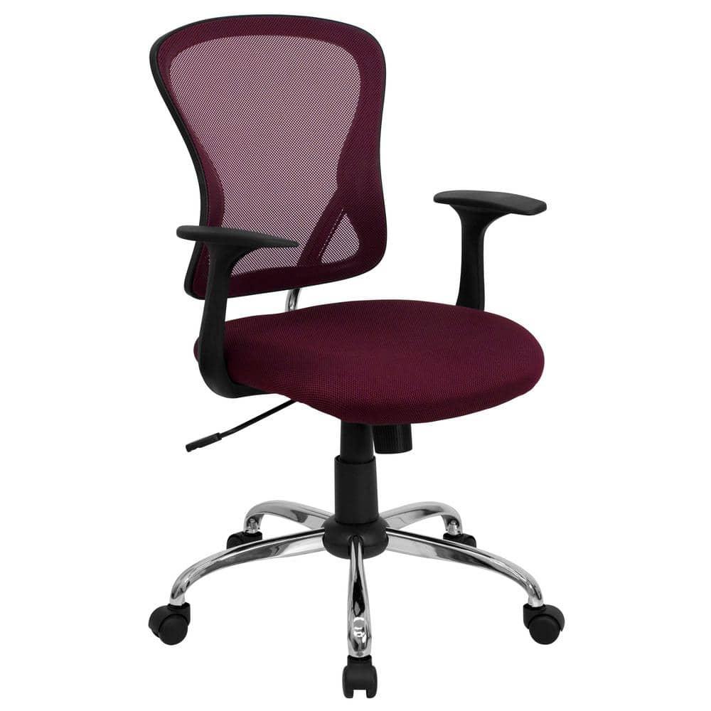 Flash Furniture Mid-Back Burgundy Mesh Swivel Task Office Chair with Chrome Base and Arms