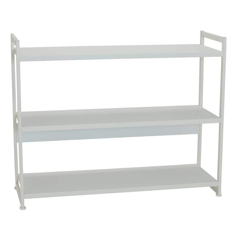 Household Essentials Jamestown Wide 3 Shelf Open Storage Bookshelf Scandinavian White and White Metal