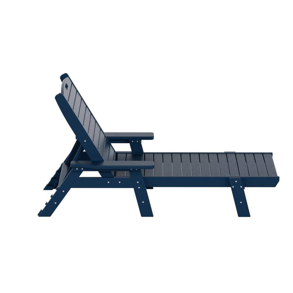 Polytrends Laguna 78" Poly Weather-Resistant Outdoor Chaise Lounge (Set of 2) Navy Blue
