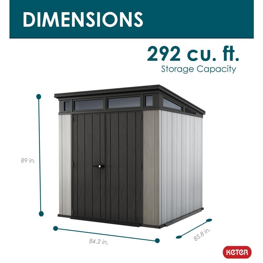 Keter Artisan 7x7 ft. Modern Durable Resin Outdoor Storage Shed With Floor and Double Doors for Garden Patio Furniture and Tools, Grey