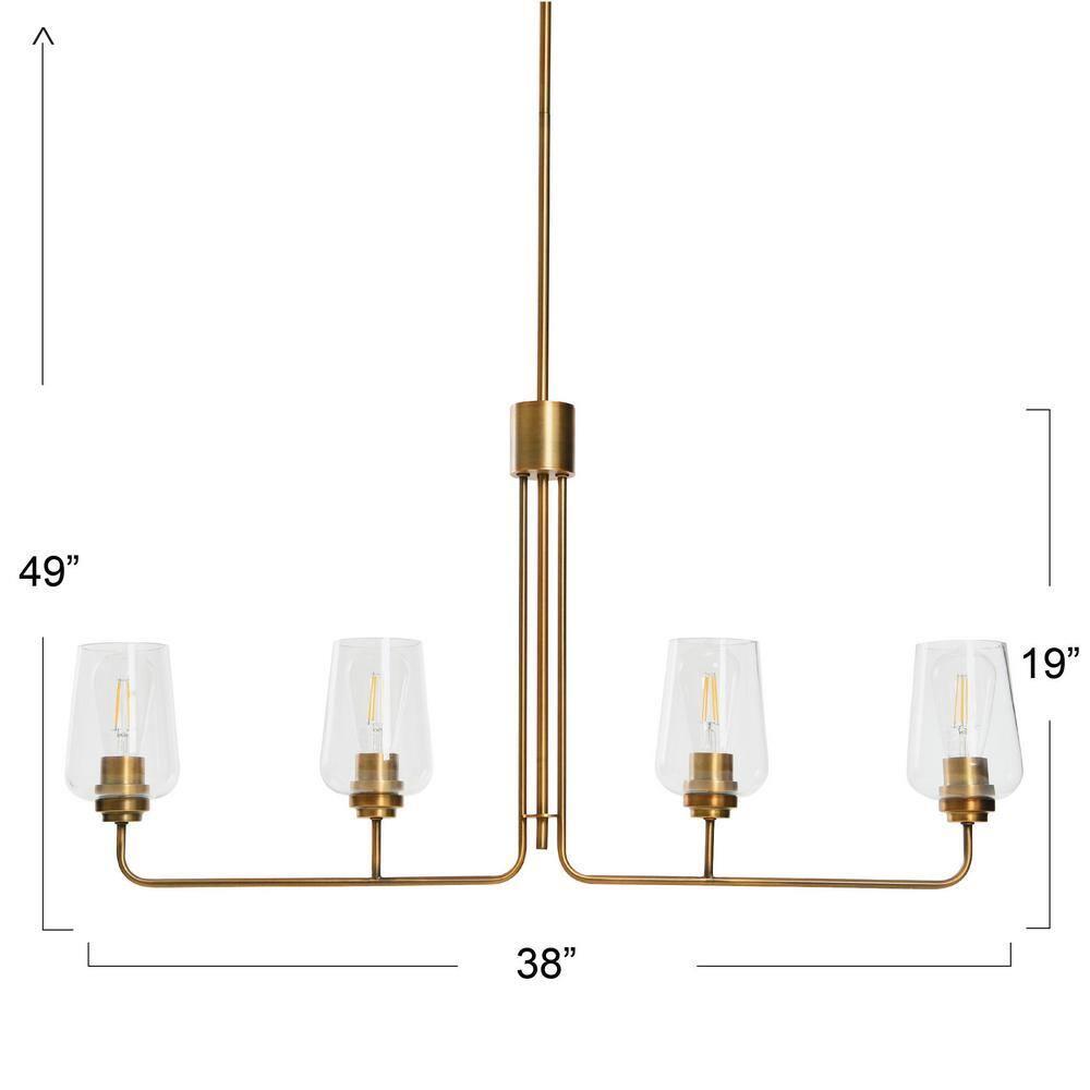 Storied Home Holden - Metal and Glass 4-Light Linear Chandelier, Brushed Bronze