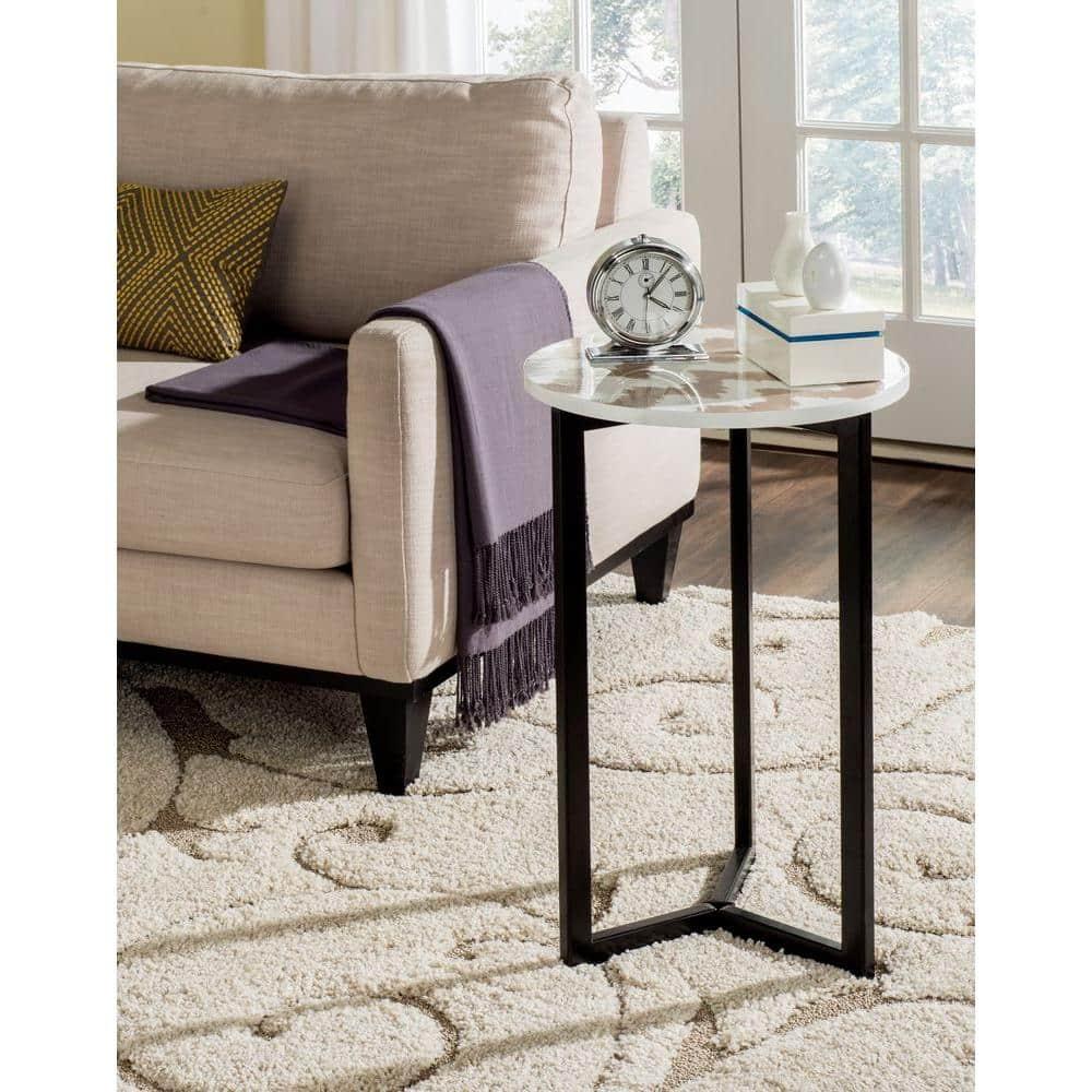 SAFAVIEH Zaira Contemporary Lacquer End Table, Warm Grey/White