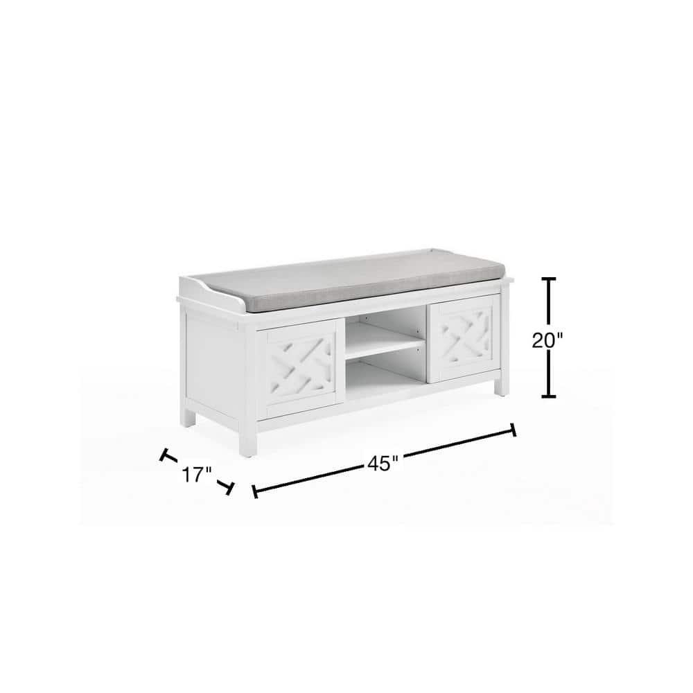Alaterre Furniture Coventry 45 in. Pine Wood Storage Bench with Cushion, Entryway Organization & Decoration, 3 Adjustable/Removable Cubbies, Dove Gray and White