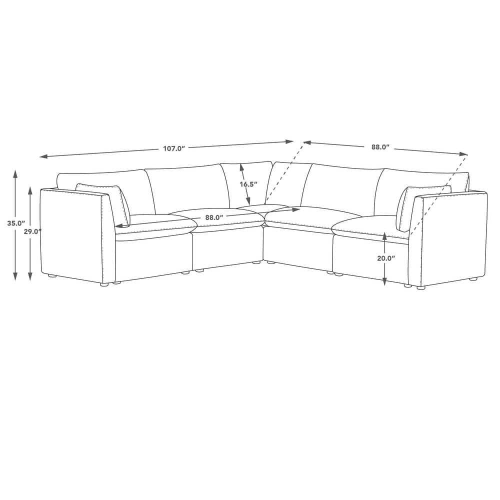 Nereidix 107 in. 5-Piece Fabric Modern Corner Modular Sofa Sectional Sofa in Cream with Arms for Living Room