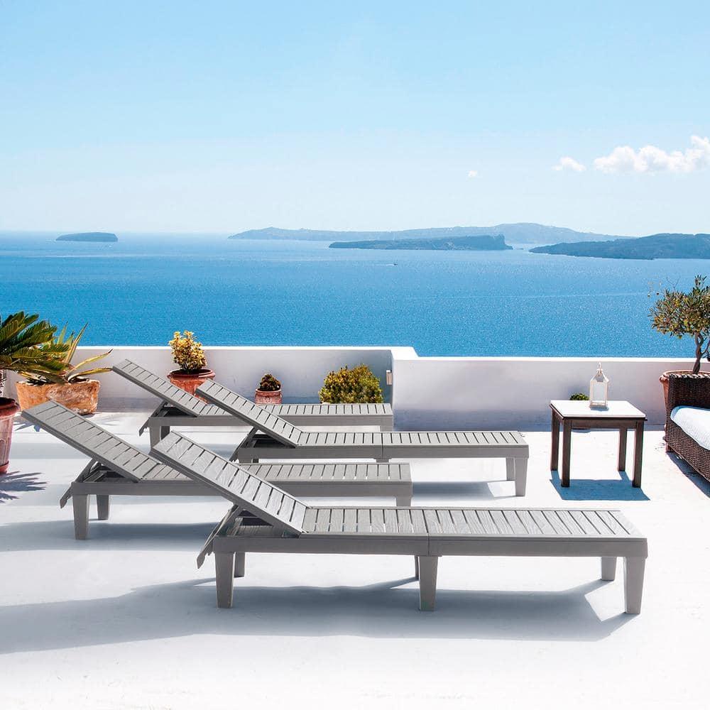 Nestl Waterproof Chaise Lounge Chair - Set of 4 Adjustable Lightweight Gray Outdoor Patio Chairs