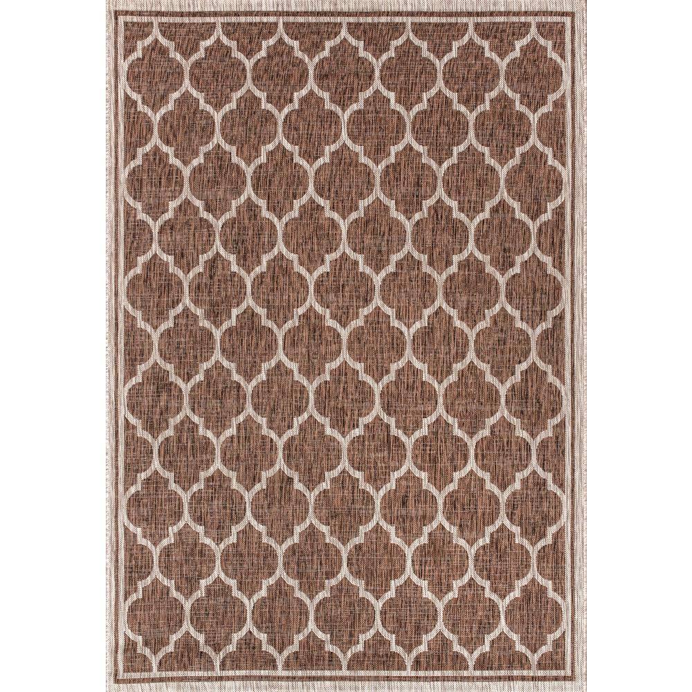 8'x10' Trebol Moroccan Trellis Textured Weave Indoor/Outdoor Area Rug, Espresso/Taupe - JONATHAN Y