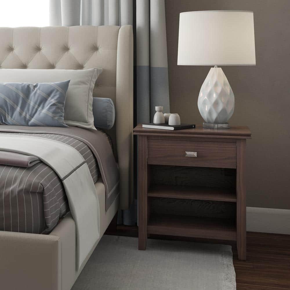 Simpli Home Artisan 24"W Solid Wood Nightstand with Drawer and Shelves